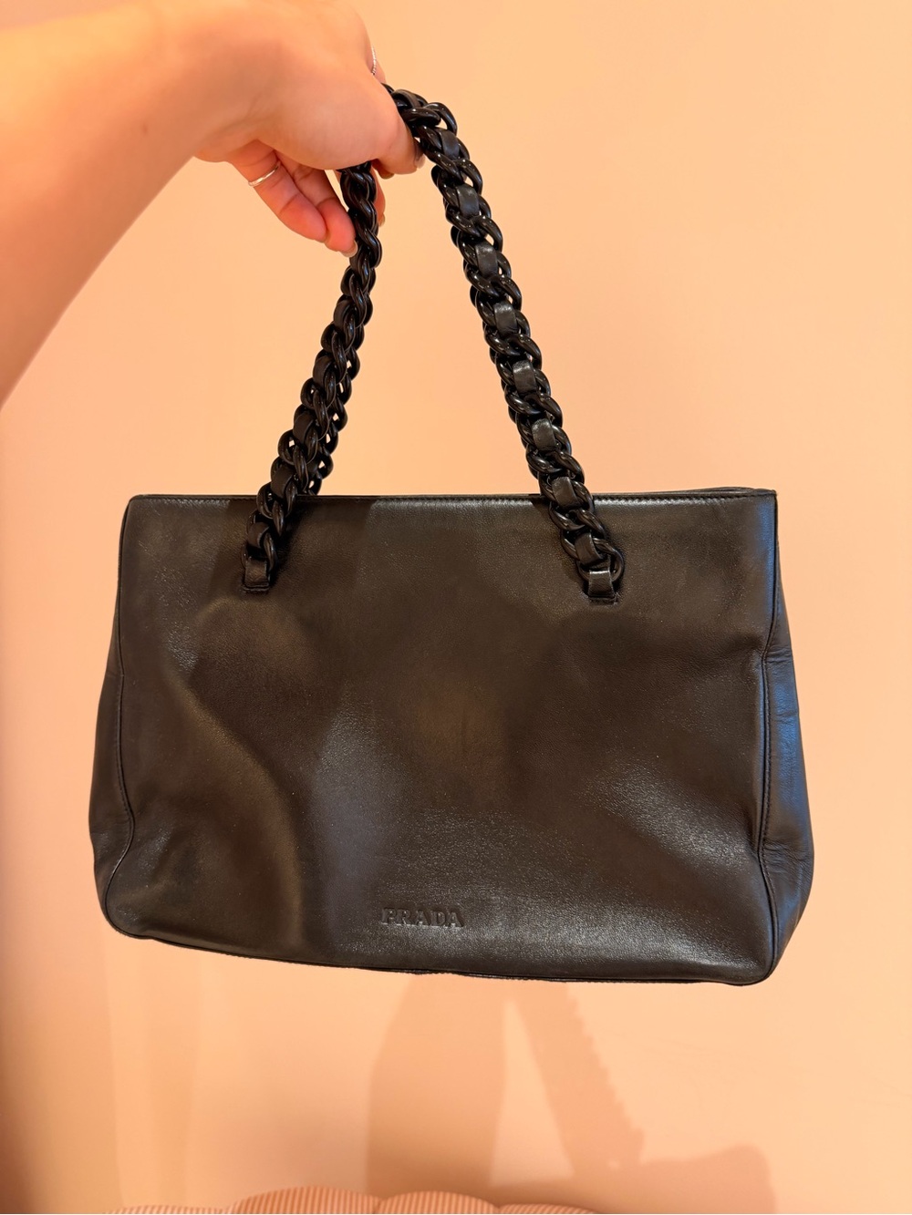 Prada Black Leather Shoulder Bag with Chain Handles